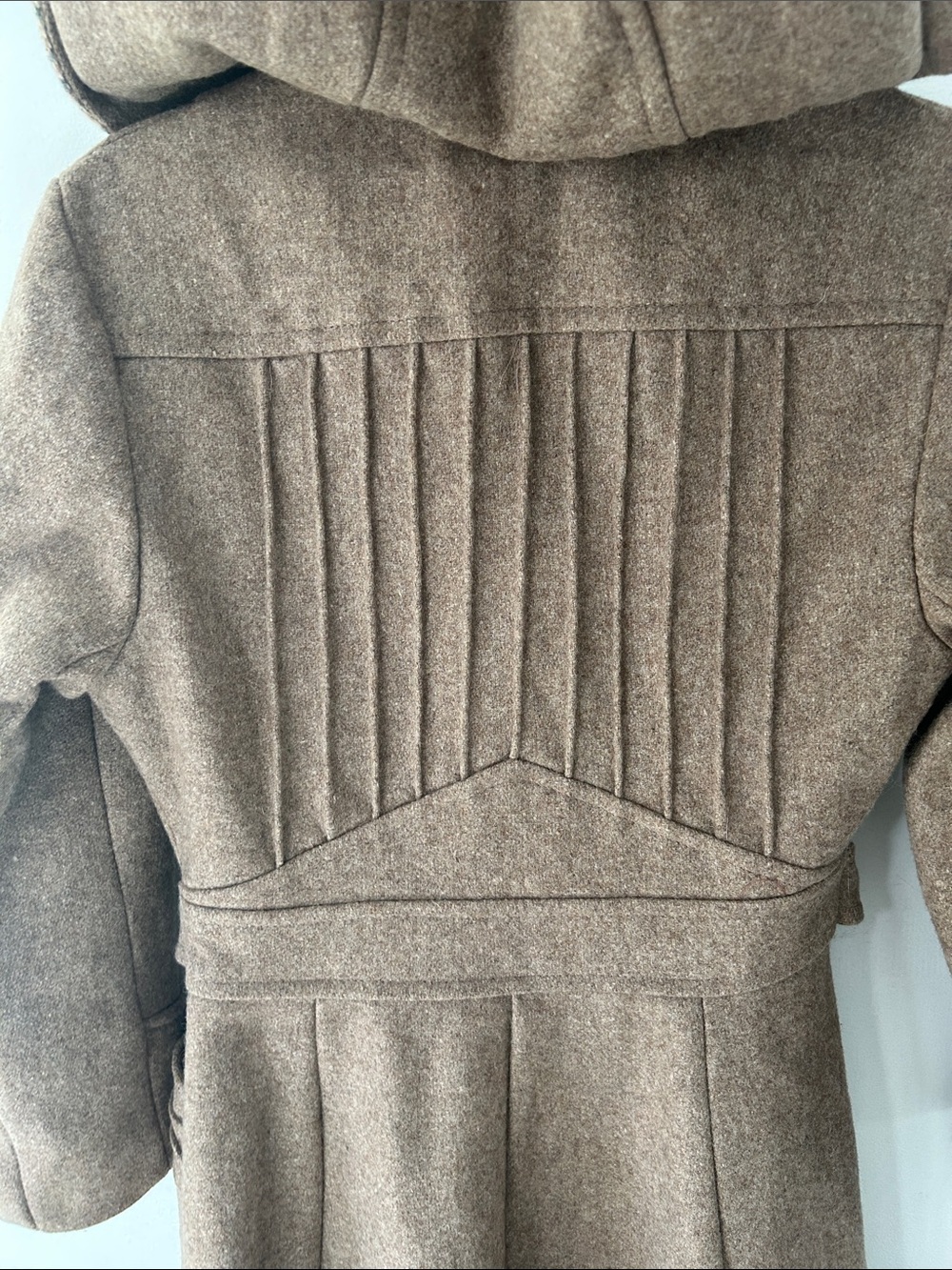 Vintage Wool Trench Coat Long Fit & Flare Belted Button Detail & Detachable Hood - Picture 6 of 16